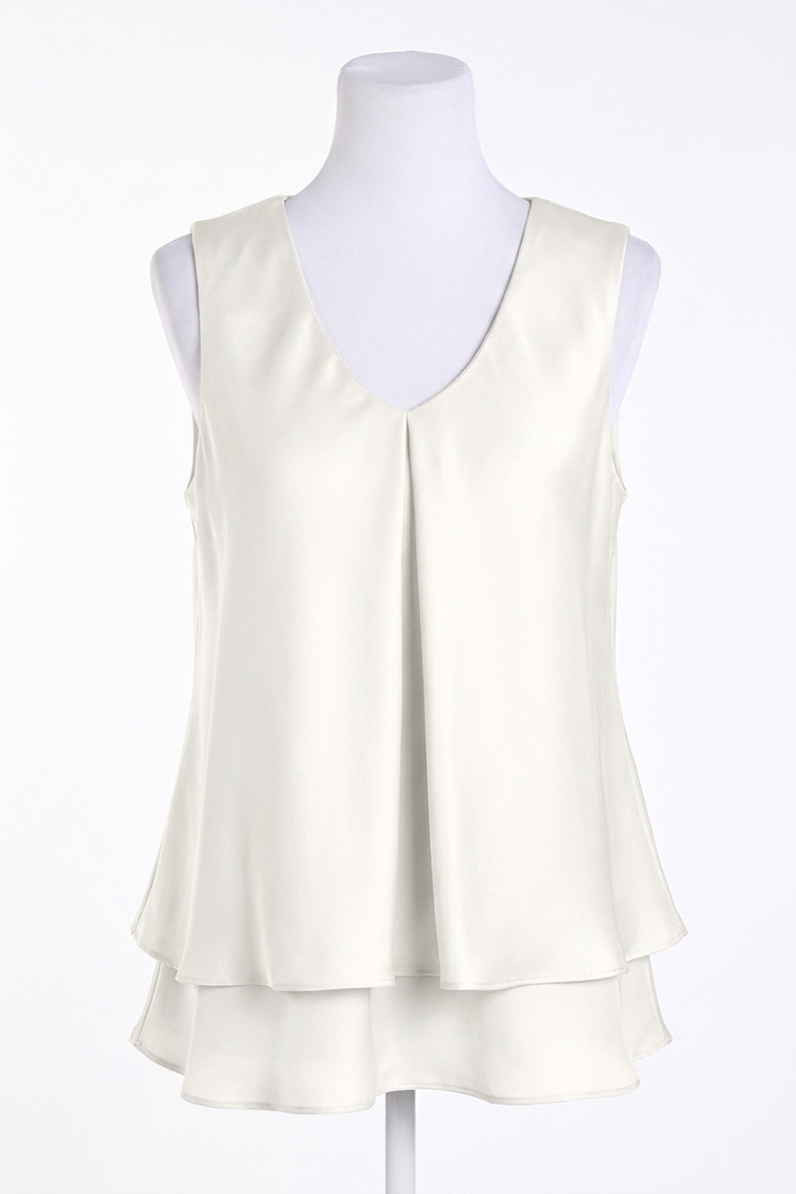 NEW FRANK LYMAN layered satin sleeveless blouse in ivory